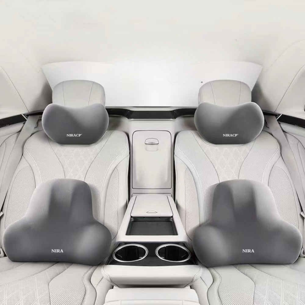 Conjunto de cojines para asiento de coche con espuma viscoelástica y tela de poliéster transpirable, soporte lumbar y reposacabezas