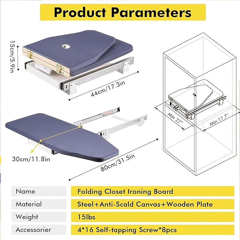 Metal Ironing Board with 180° Rotating Design, Space-Saving, No Electricity