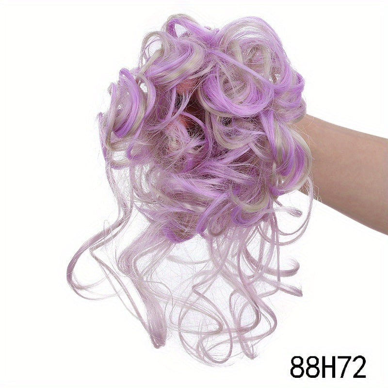 Ayollar uchun sintetik sochli bun scrunchie, tartibsiz, qovurilgan, to'lqinli sochlar uchun kengaytmalar