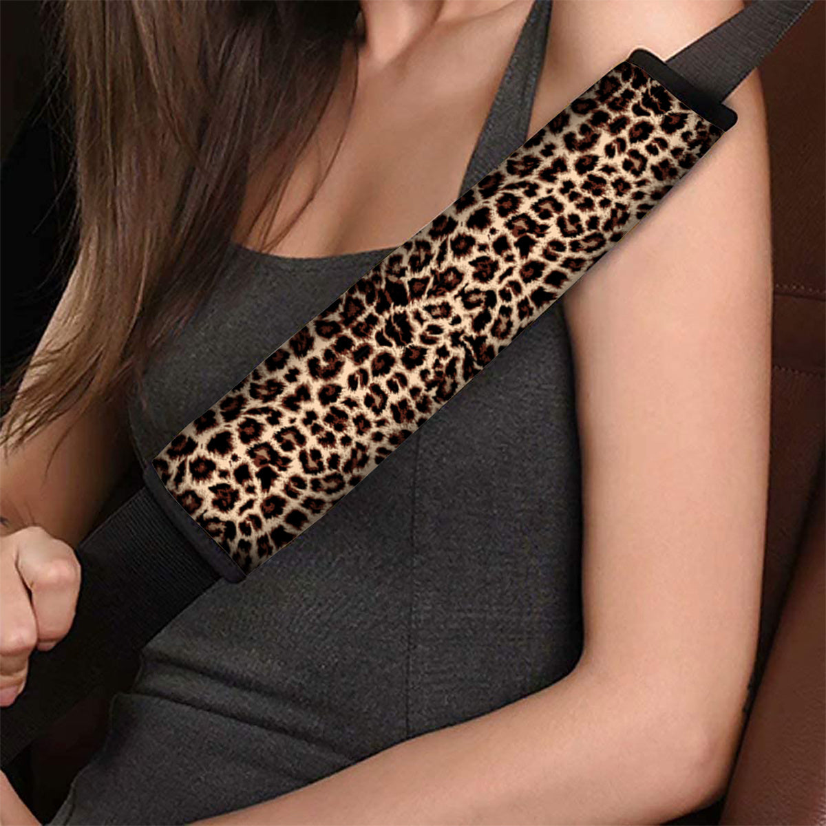 Leopard Print Shoulder Pad Cover Polyester Car Seat Belt Cushion Protector