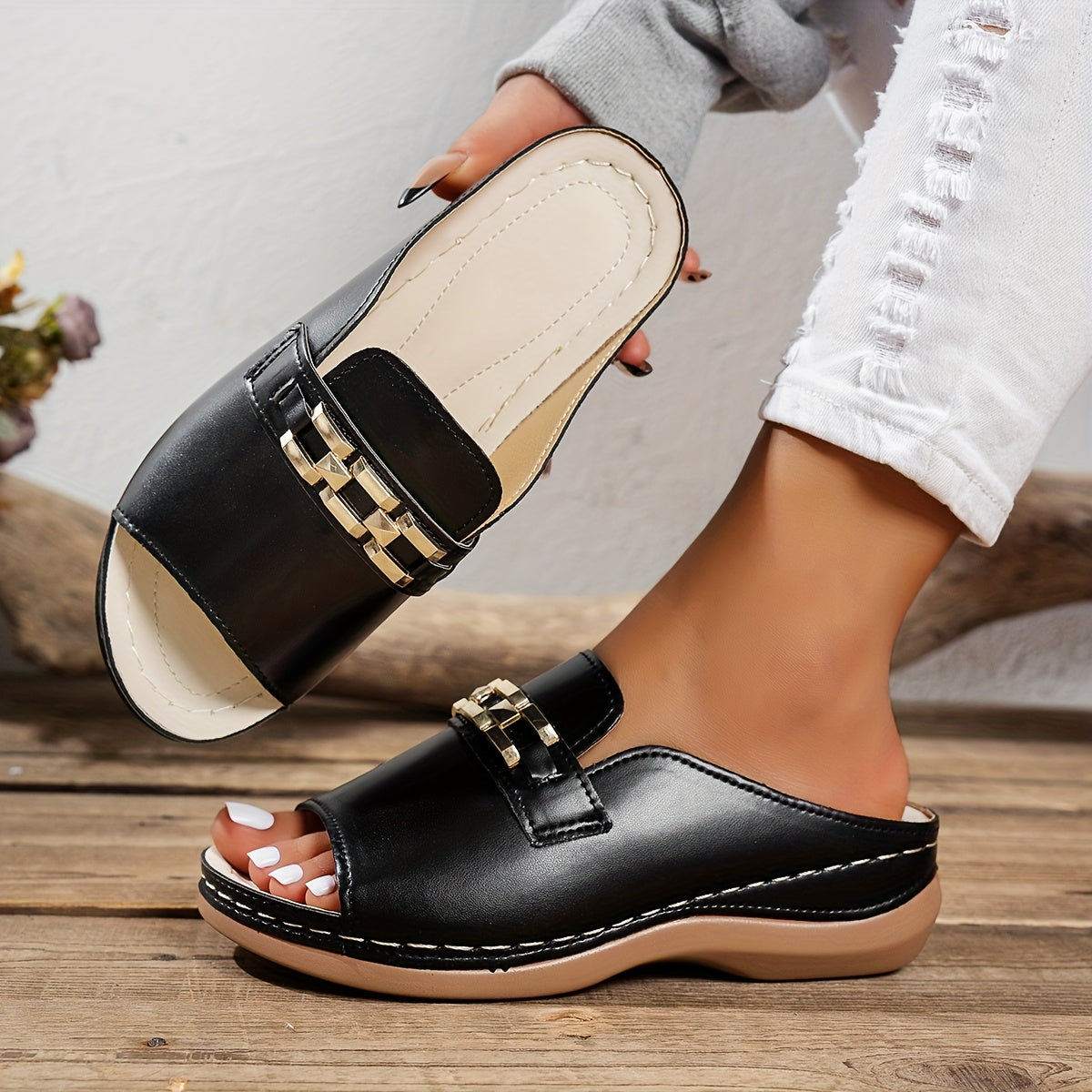 Women's Slip-On Sandals Open Toe Flat Heel Casual Summer Shoes