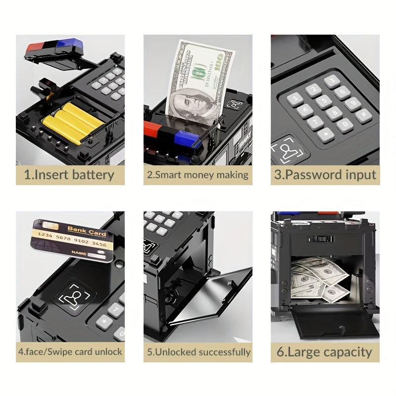 Kids' Interactive Piggy Bank for Children Age 3+ with Facial Recognition Card Swipe and Password ATM