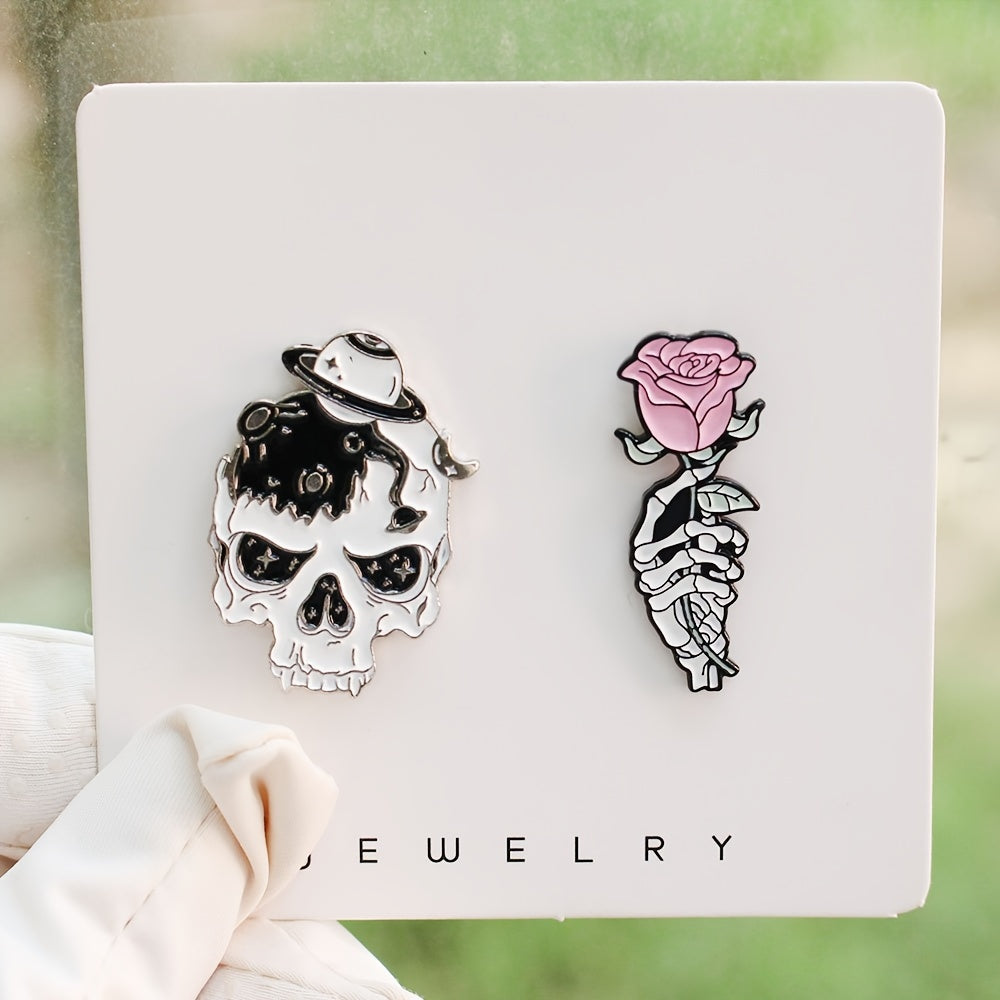 Red Rose Skull Brooch Romantic Metal Pin Zinc Alloy for Clothing Bag Ornament