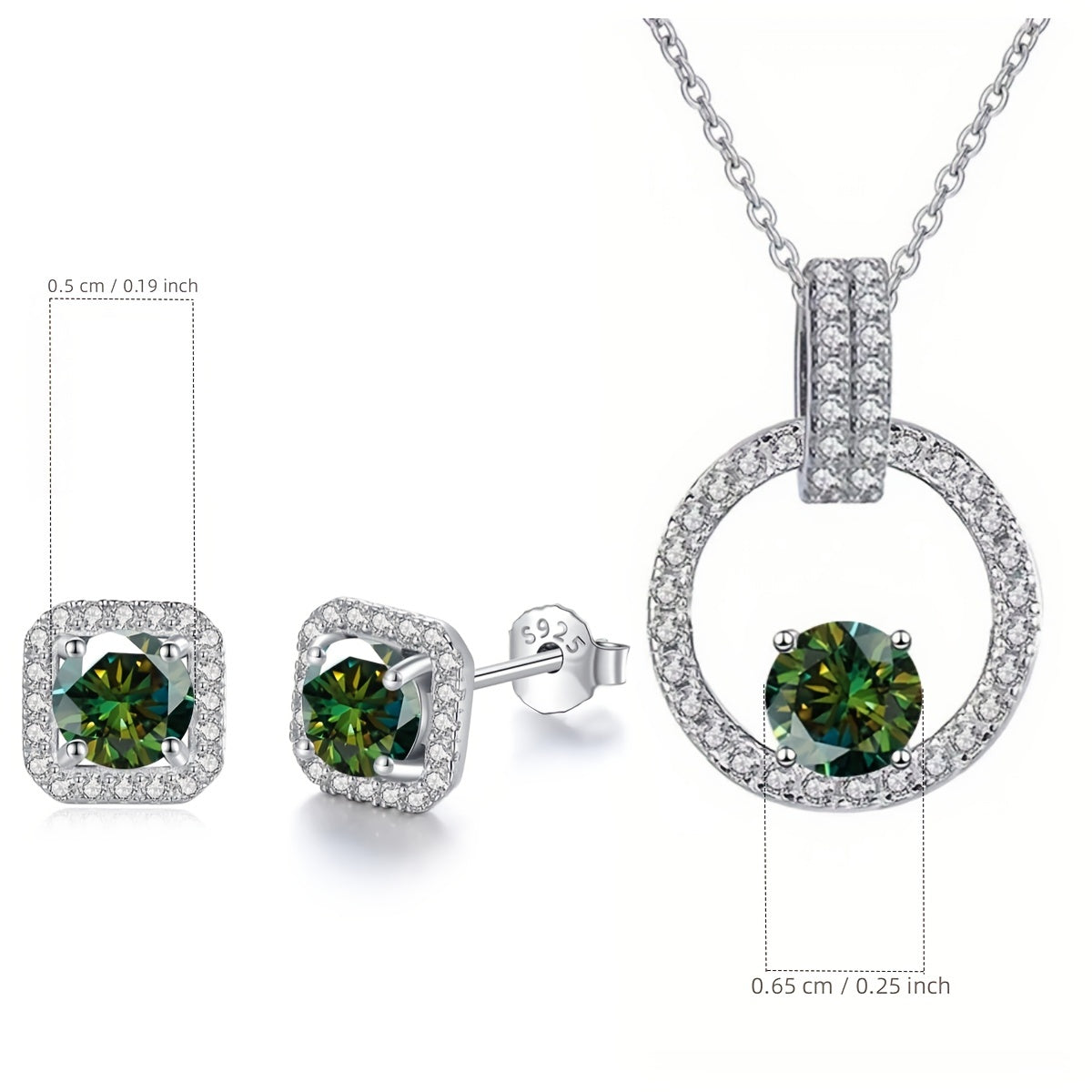 Moissanite Jewelry Set Necklace and Earrings Sterling Silver 1 Carat and 0.5 Carat Stones Gift Box