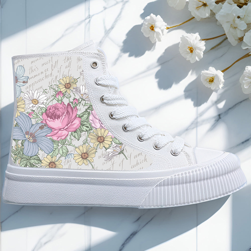 Women's Black and White Floral Casual Sneakers Skateboard Shoes