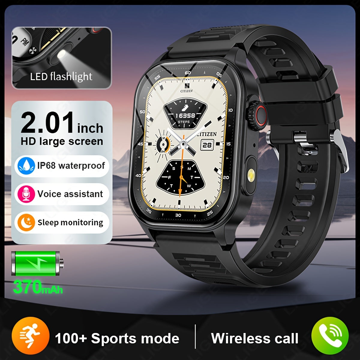 Smartwatch Wireless 5.2 2.01 Inch Screen Sleep Monitoring Step Counter Voice Assistant