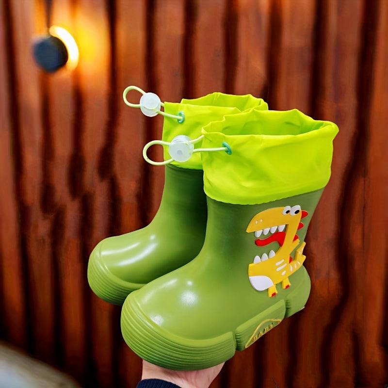 Детские водонепроницаемые резиновые сапоги для мальчиков и девочек с изображениями мультяшных динозавров и панды, EVA подошва
