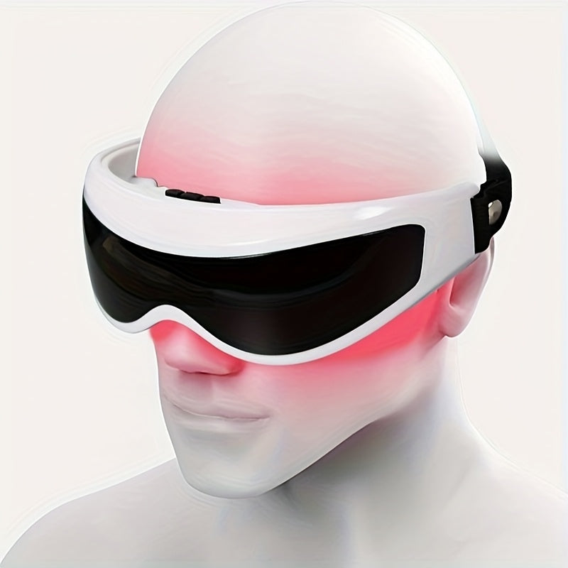 White Portable Electric Eye Massager with Vibrating Eyemask Adjustable Headband No Battery Required for Home Use