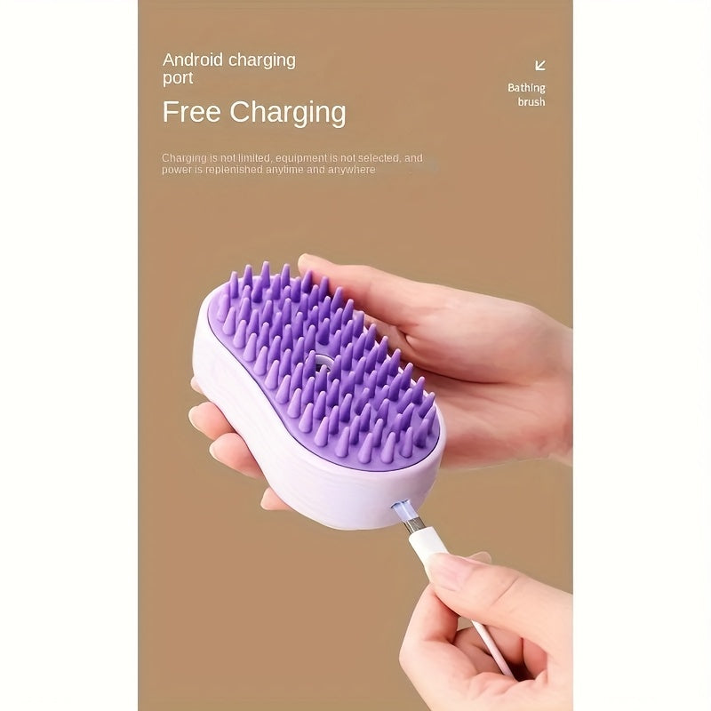 USB orqali zaryadlanadigan 3-in-1 bug'li mushuk va itlar uchun cho'tka, uzun va qisqa sochli, plastikdan tayyorlangan, silikon tuklari bilan. Voltaj: ≤36V.