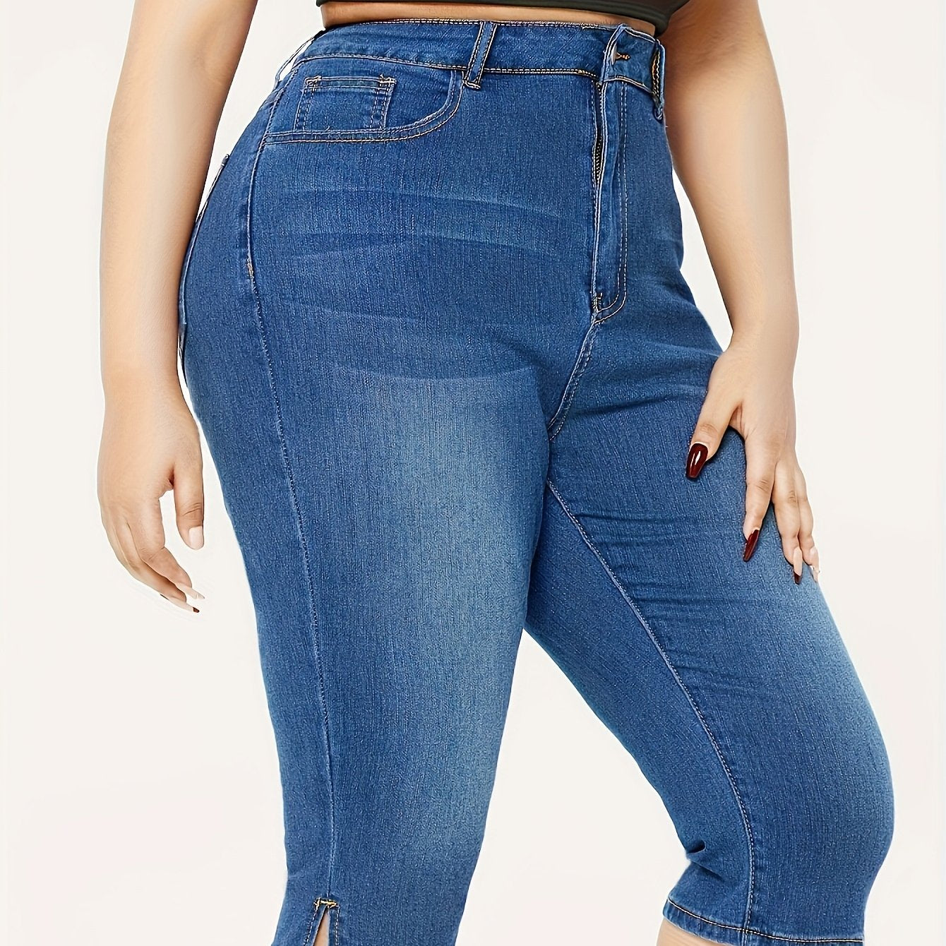 Plus Size Denim Shorts Women's High Waisted Blue Summer Casual