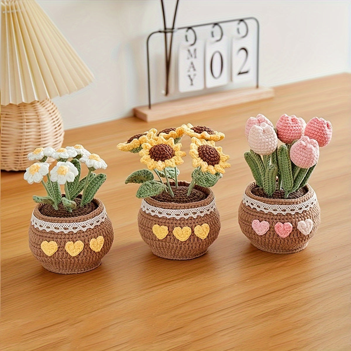Handmade Crochet Tulip Bonsai Plant Decor Gift for Home Office Car