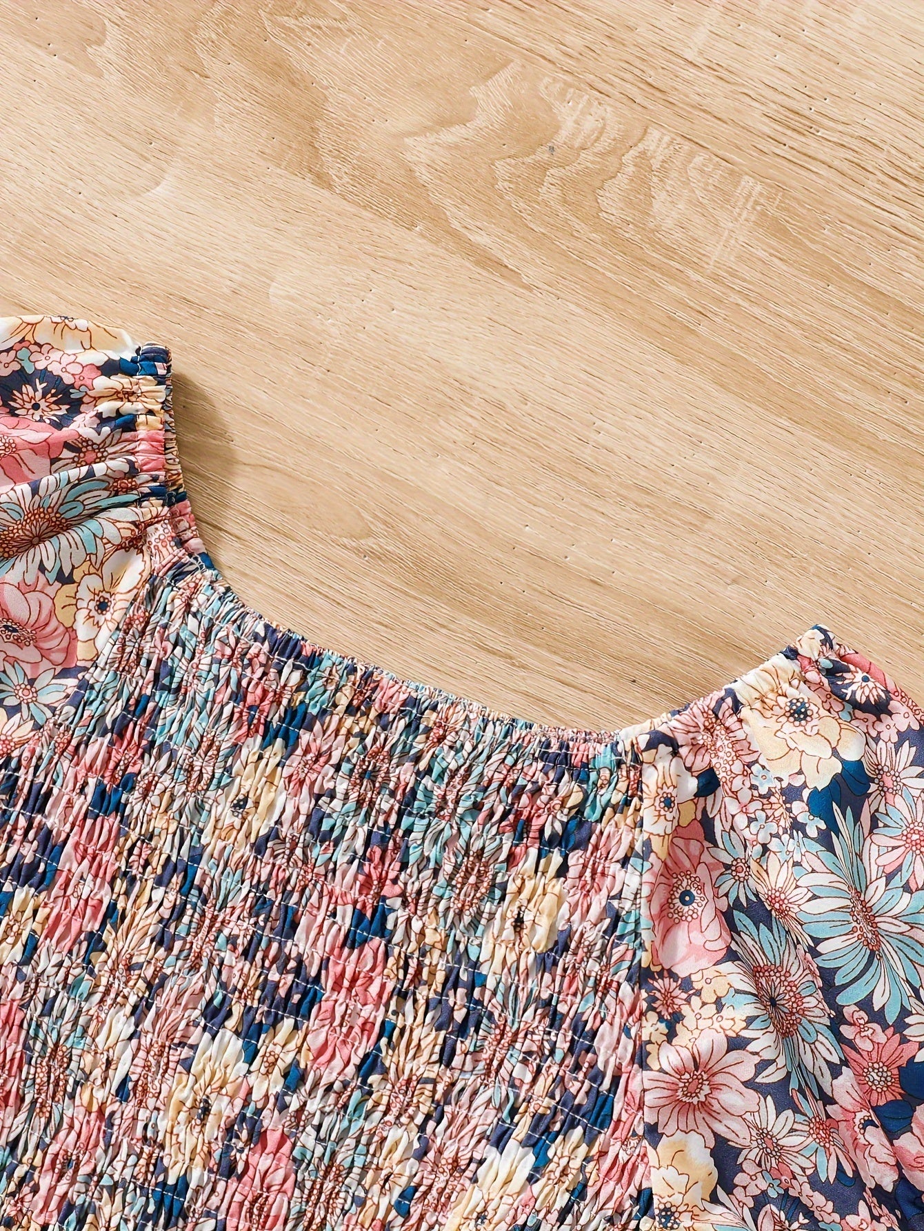 Girls Summer Dress Floral Puff Sleeves Belt Lightweight Polyester Machine Washable Beach Vacation