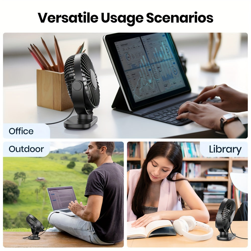 Personal USB Clip Desk Fan with Powerful Airflow, Whisper-Quiet, Portable, Adjustable Clamp
