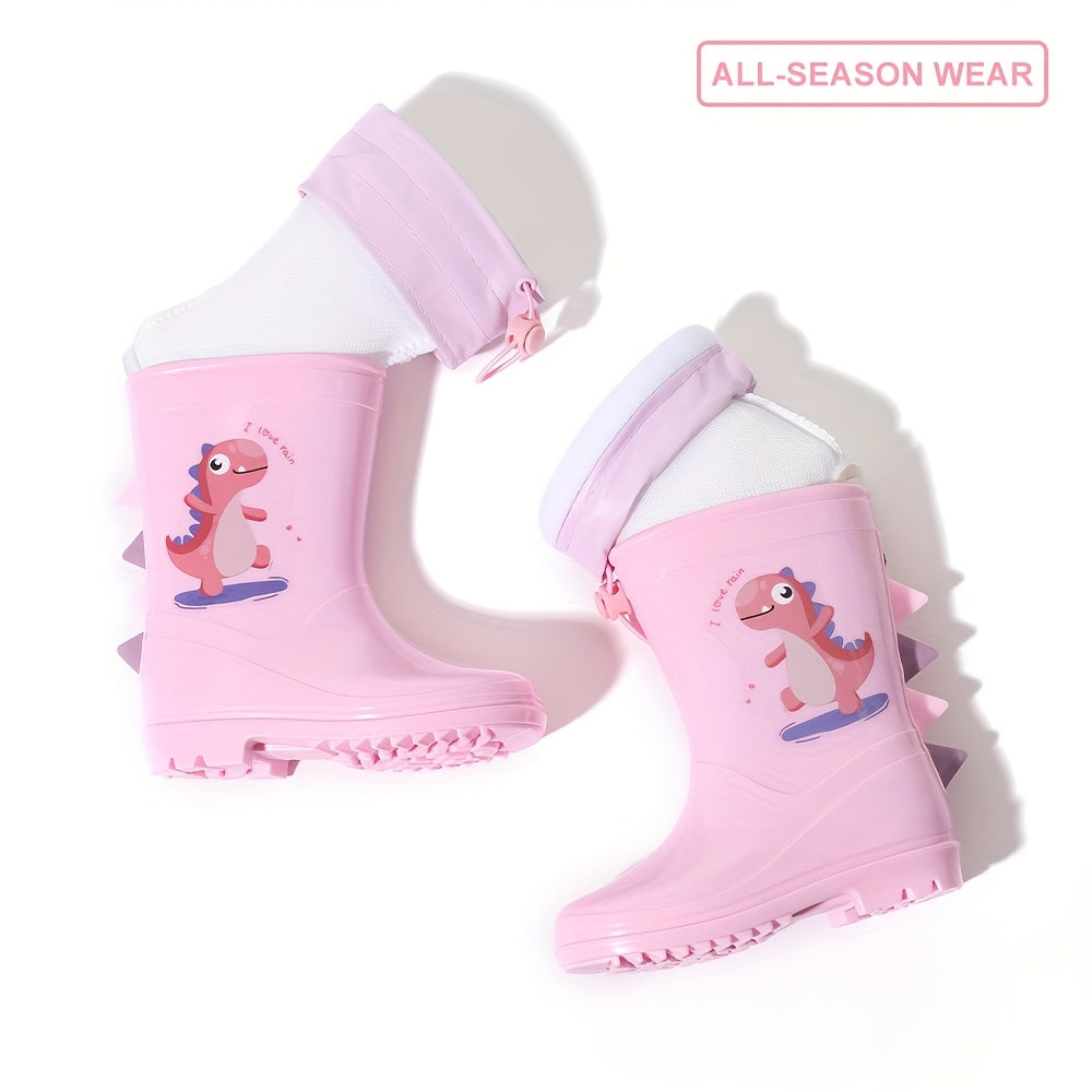 Kids Dinosaur Rain Boots Waterproof Non-Slip Thermal Detachable All-Season