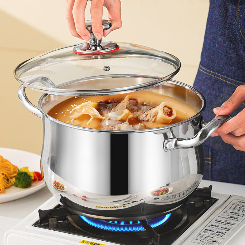 Juego de 8 piezas de ollas de acero inoxidable con gran capacidad y asas resistentes al calor