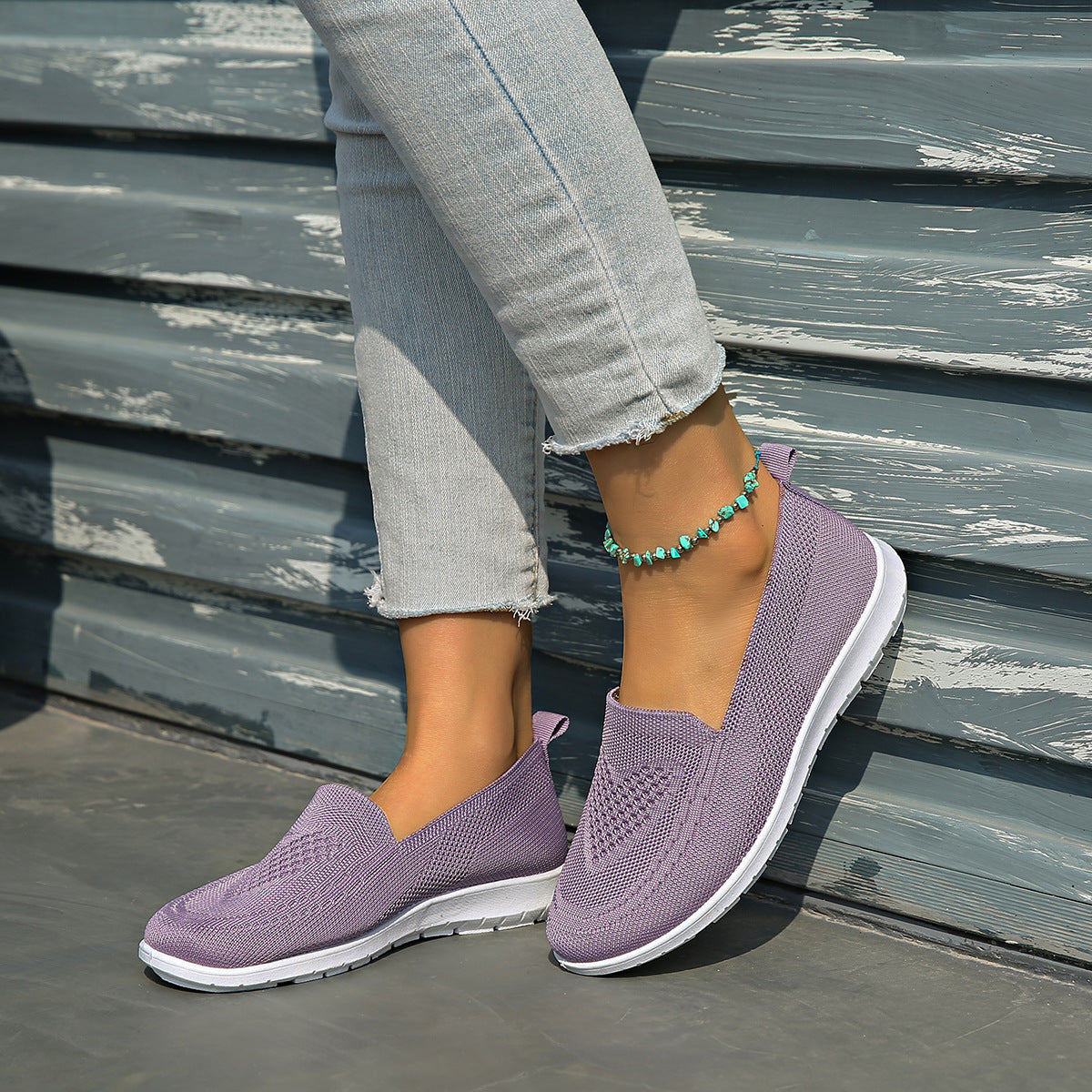 Women's Breathable Knit Slip-On Sneakers Low-Top Casual Shoes with Cushioned Sole