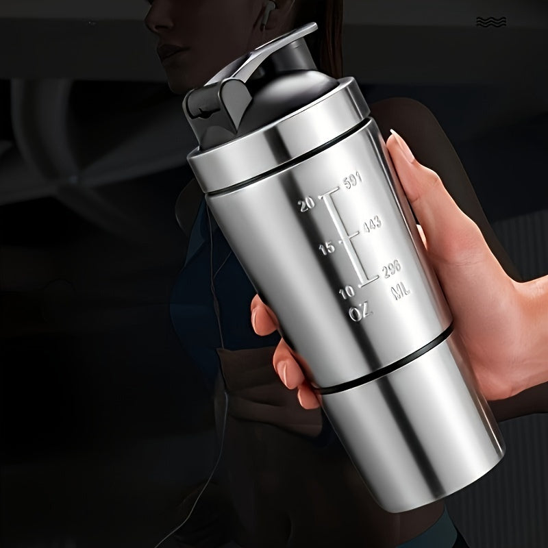 600ml Stainless Steel Shaker Bottle with Stirring Ball for Fitness and Sports