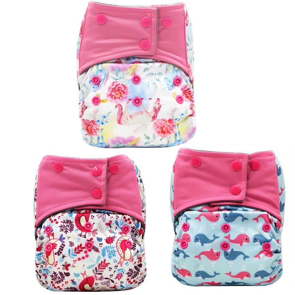 3-Piece Reusable Cloth Diaper Set for Infants 0-2 Years Adjustable Washable