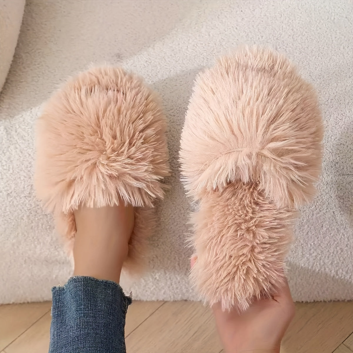 Unisex Plush Indoor Outdoor Slippers Non-Slip EVA Sole Pink White Green