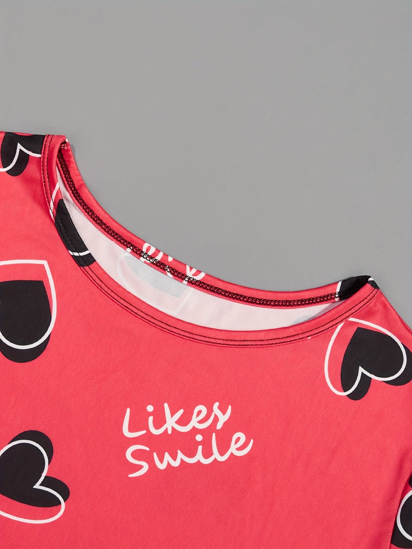 Women's Plus Size Heart and Letter Print Pajama Set Short Sleeve Lounge Two Piece