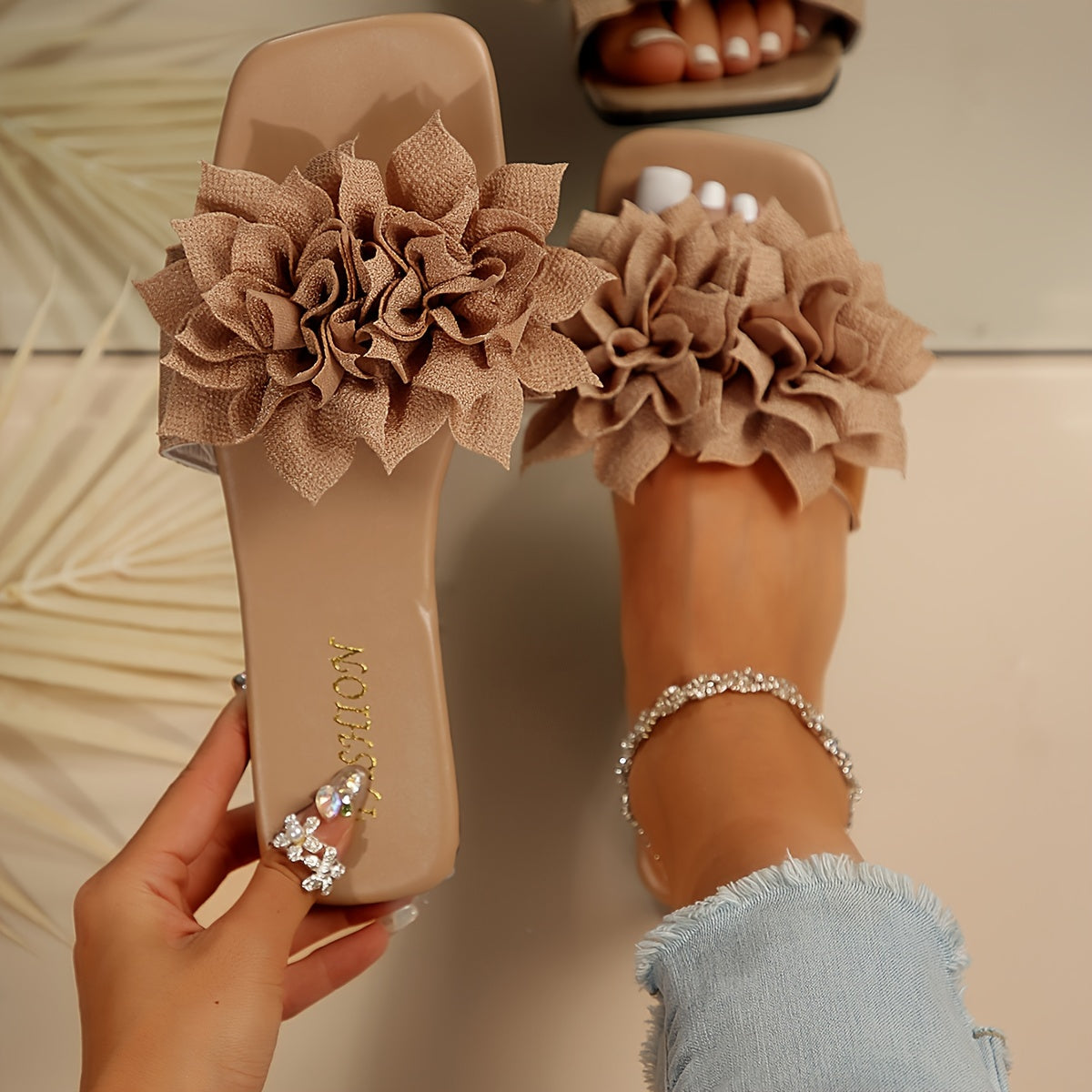 Women’s Plus Size Slide Sandals Leather Flat Summer Beach Shoes