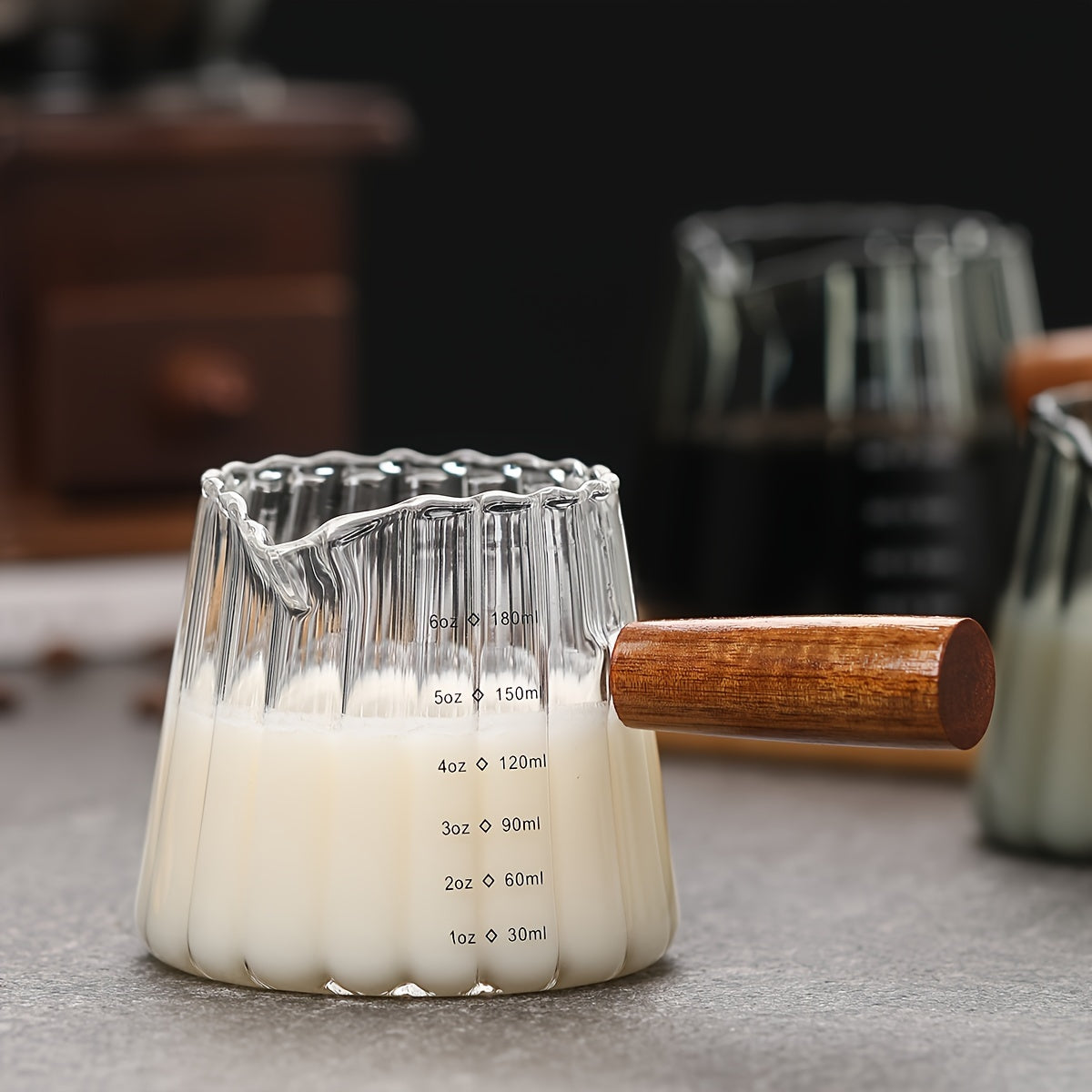 6oz Glass Coffee Cup with Wooden Handle Insulated Reusable for Coffee Tea