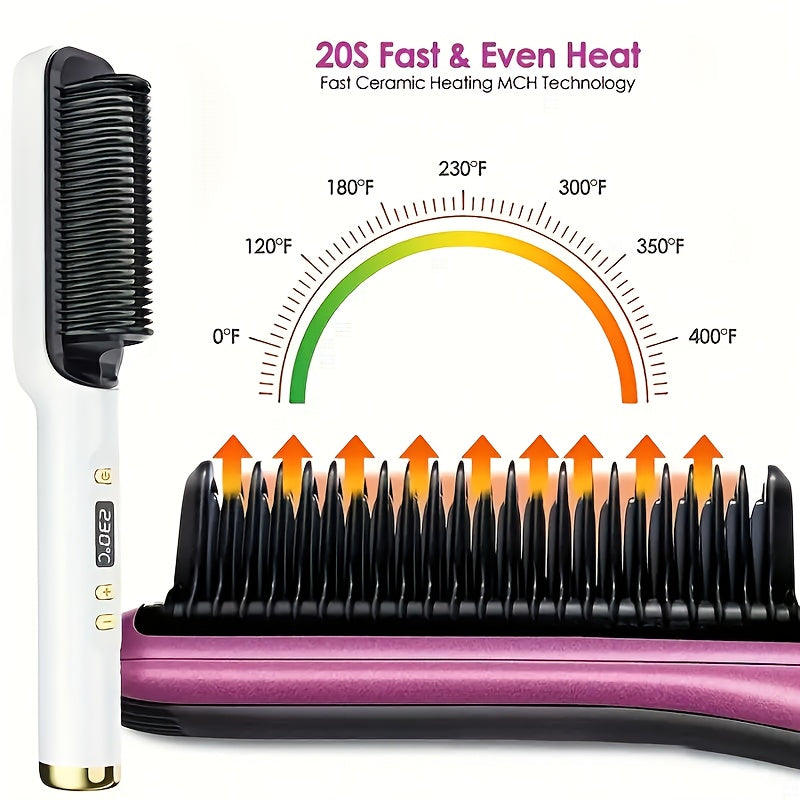 Pink and Black Electric Hair Straightener Brush with Heat Protection Dual Voltage Wet and Dry Use Auto Shut-Off