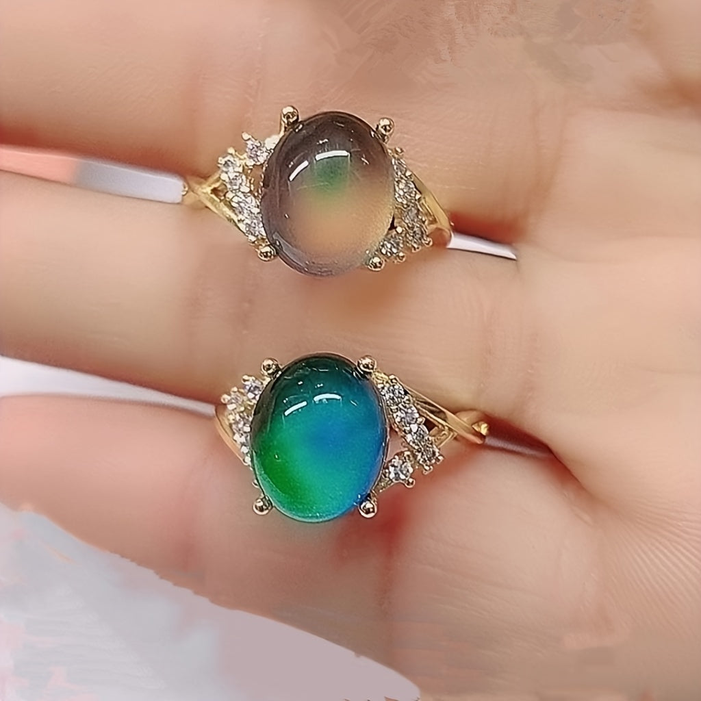 Temperature-Sensitive Color Changing Ring with Ocean-Inspired Design Synthetic Stones Unisex Jewelry