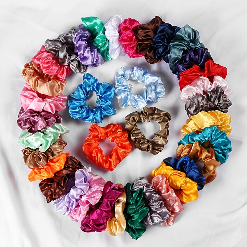 Set of 60 Satin Scrunchies for Women Hair Styling Solid Colors