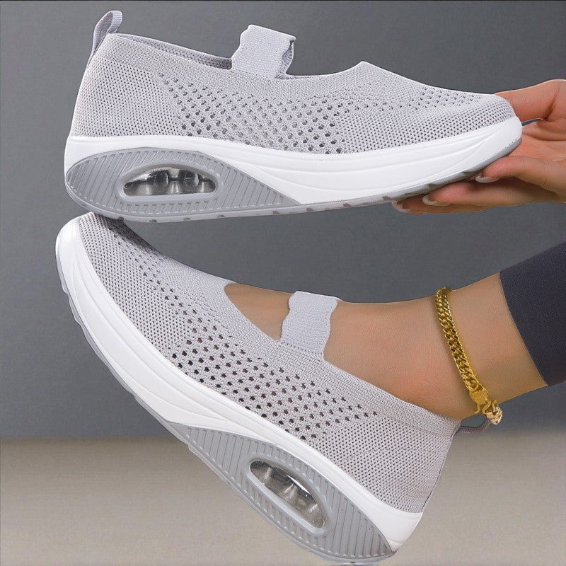 Women's Mesh Slip-On Sneakers White Gold Breathable Casual Shoes