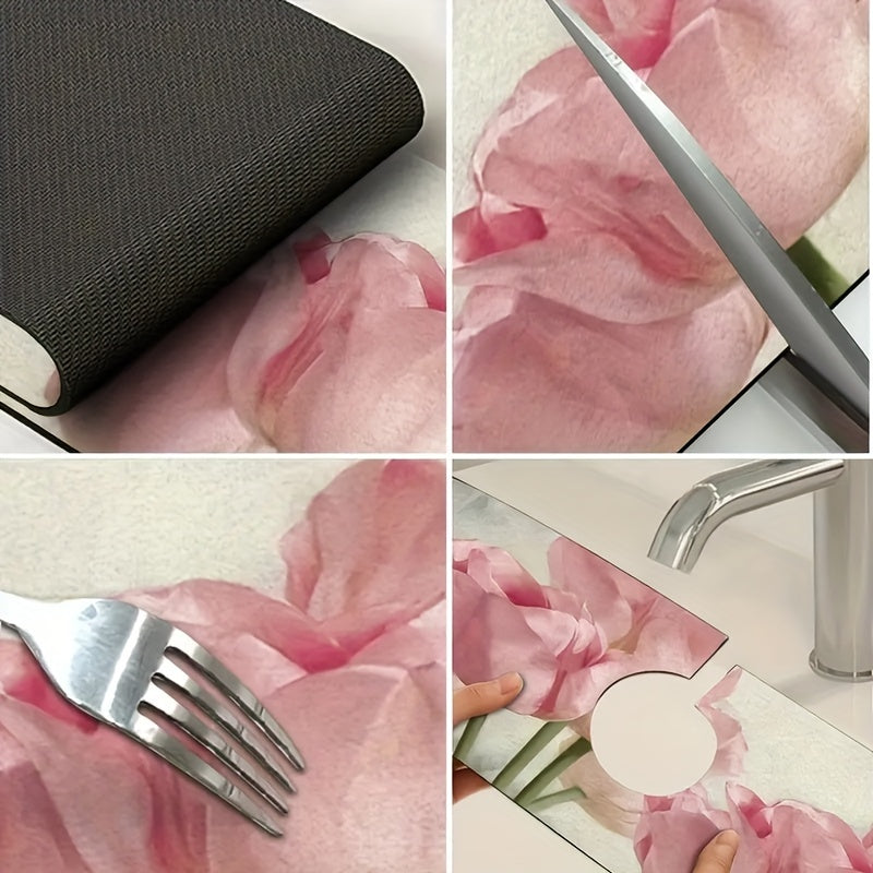 Floral Diatomaceous Earth Faucet Mat Non-Slip Absorbent for Kitchen Bathroom Counter
