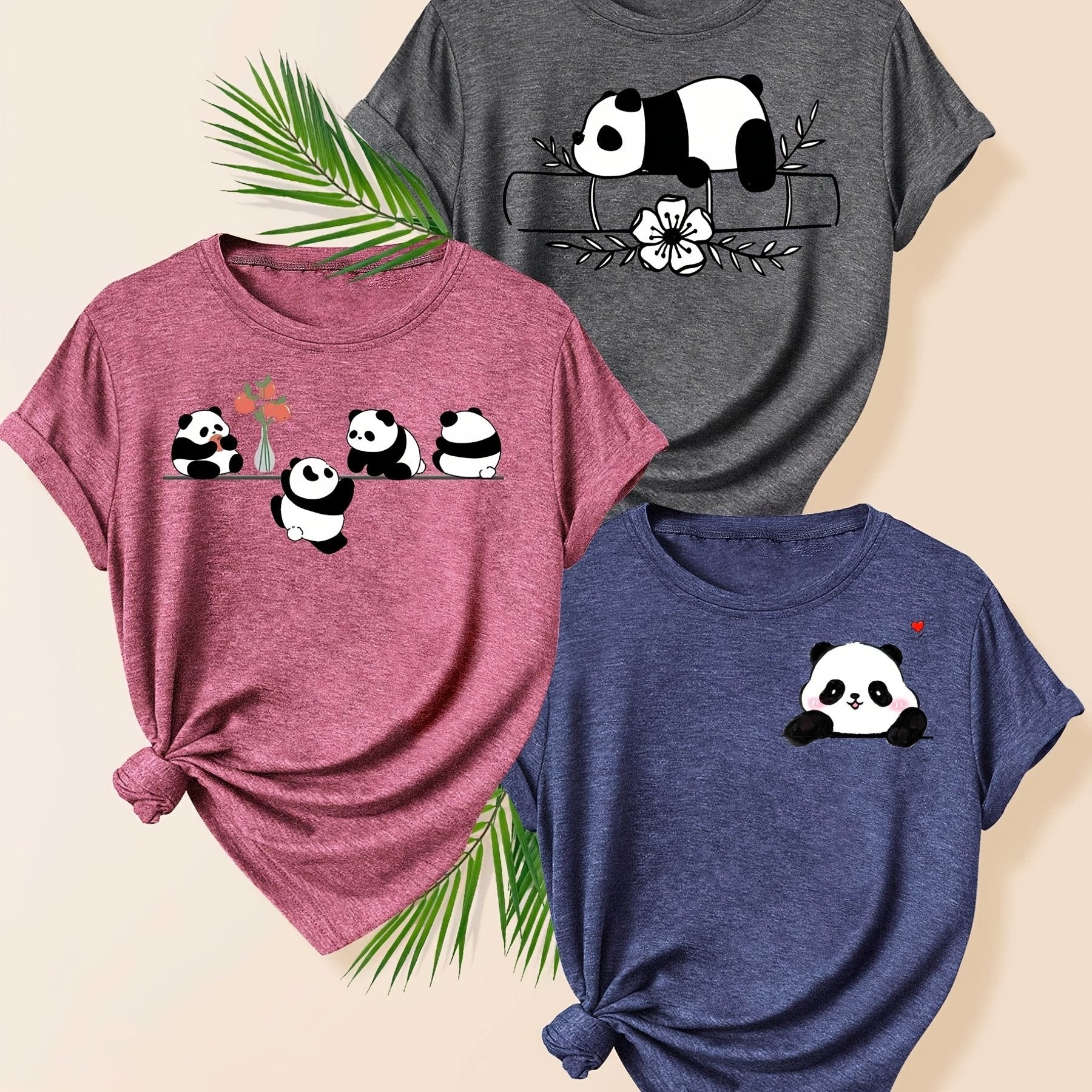 Women's Cotton Panda Pattern T-Shirt Summer Casual Short Sleeve in Multiple Colors