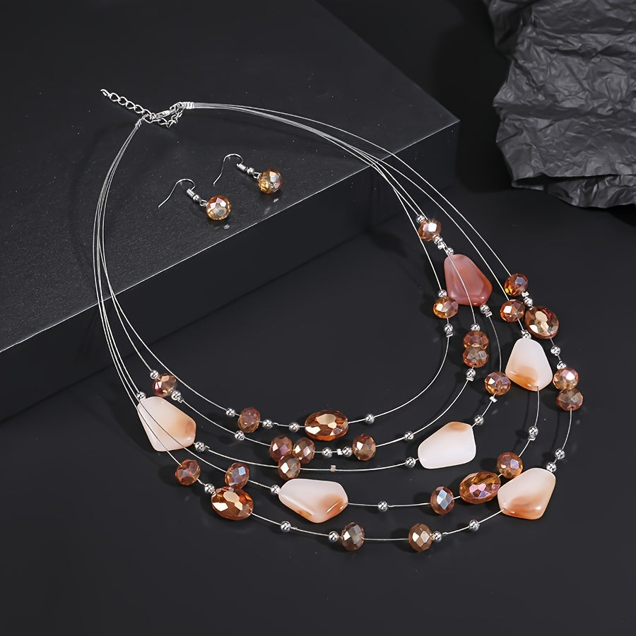 Boho Punk Jewelry Set Geometric Resin Beaded Necklace and Earrings for Women