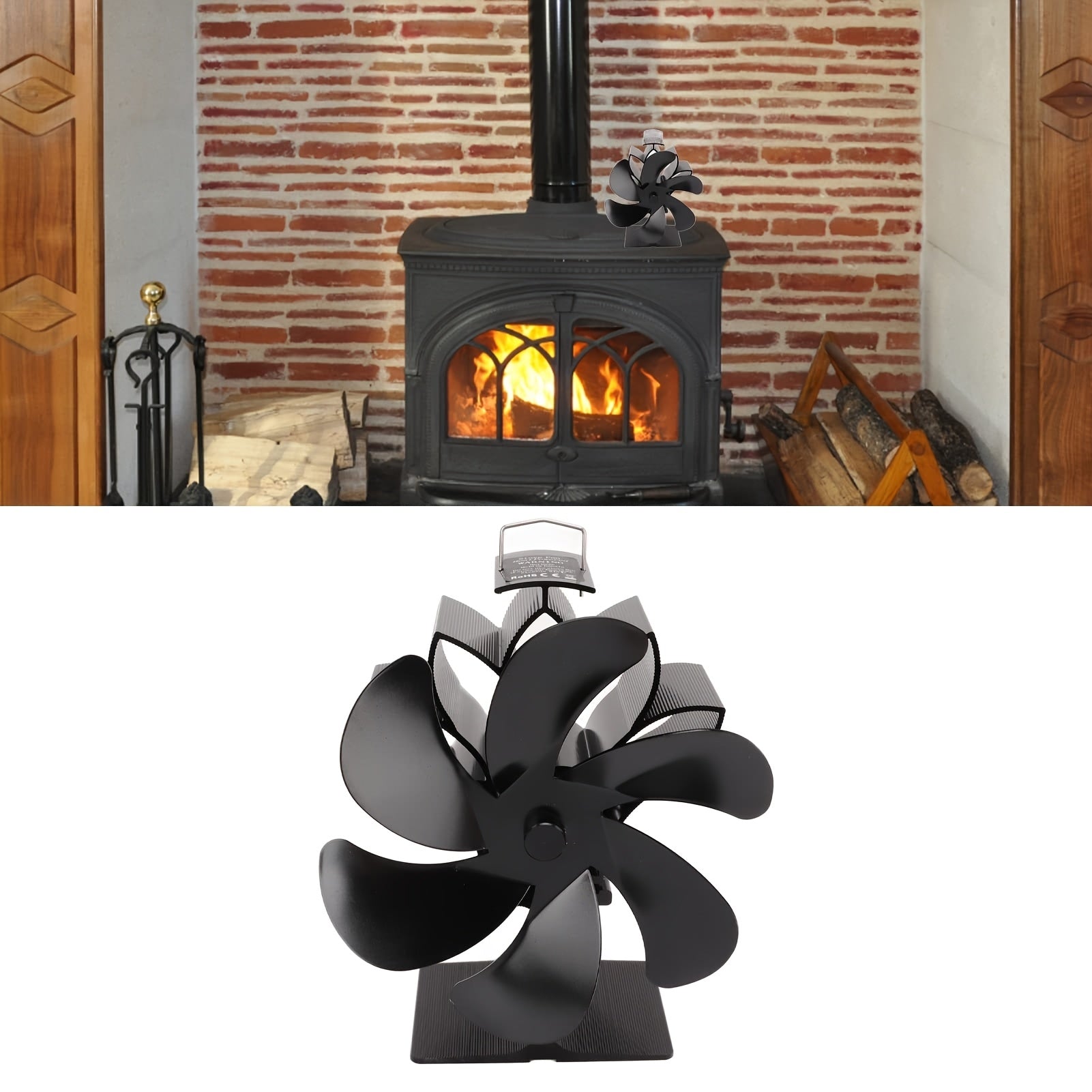 Black Eco-Friendly Stove Fan with 6 Blades Heat Powered Self-Starting
