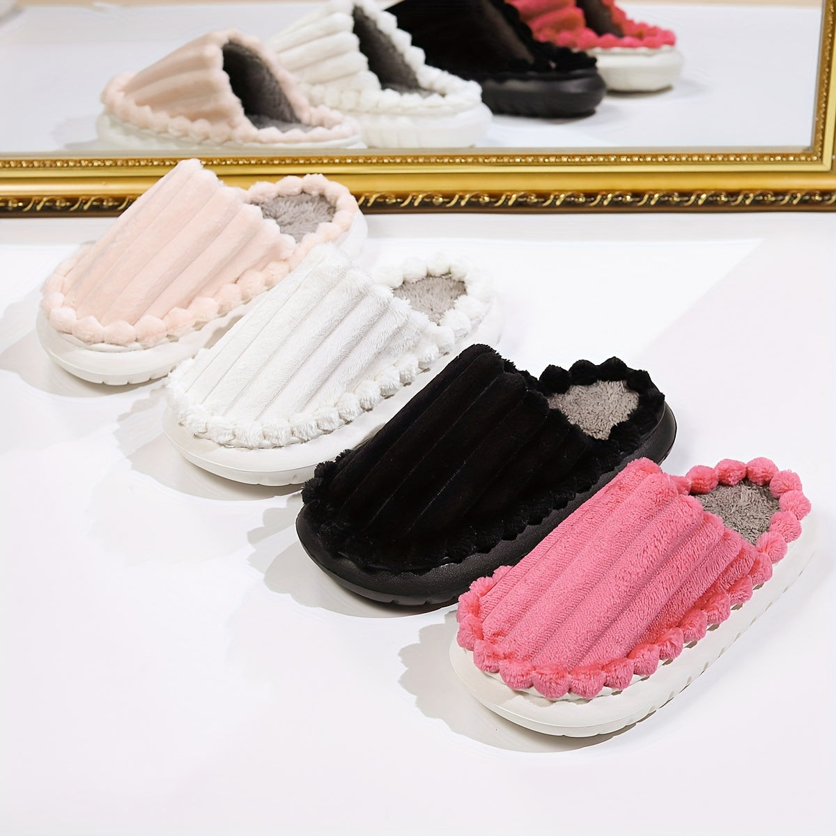 Ladies Indoor Slippers Fabric Slip-On Anti-slip Solid Color All-Season