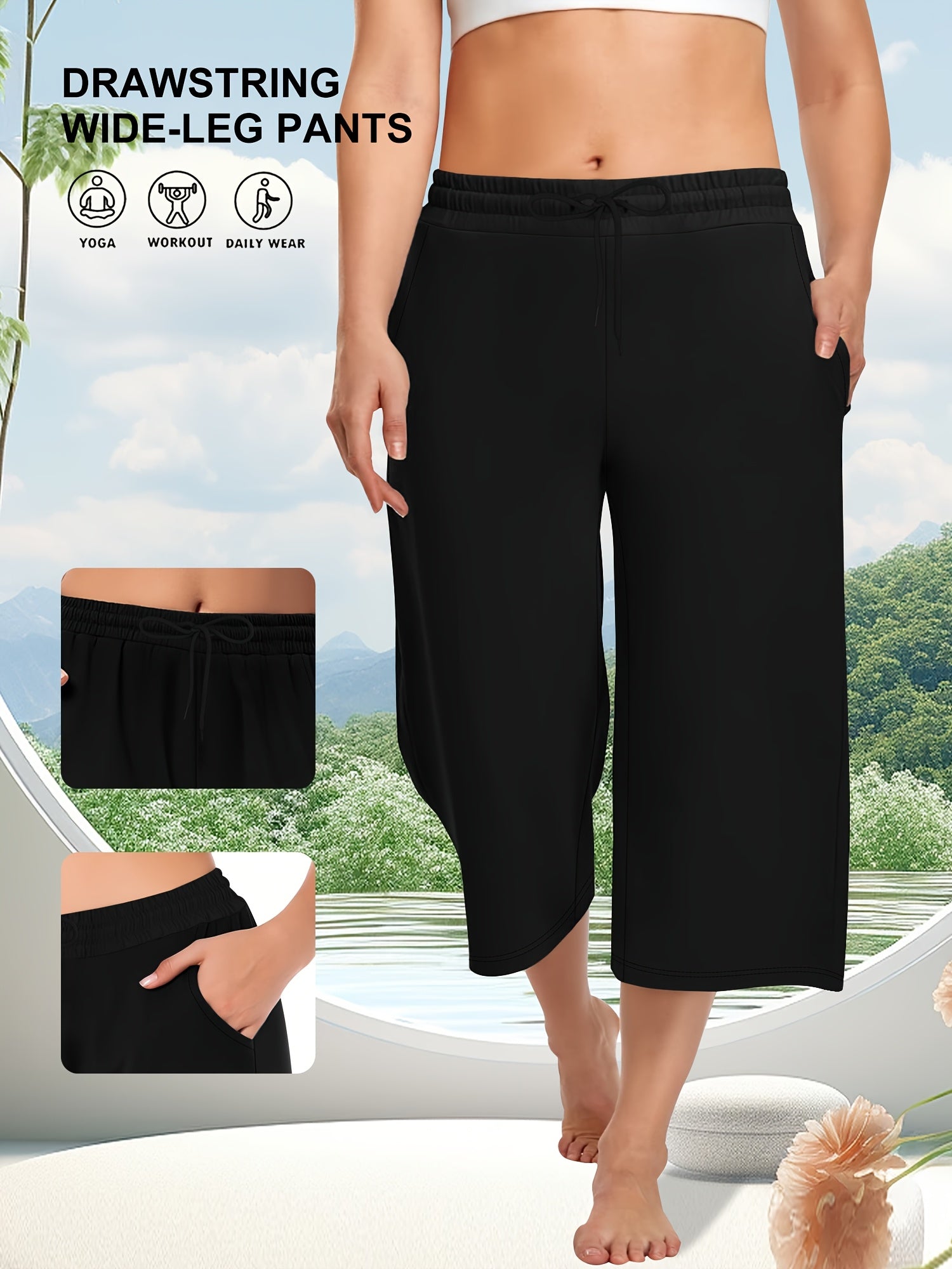Pantalones capri de tiro alto y gran elasticidad de talla grande con bolsillos para yoga y casual
