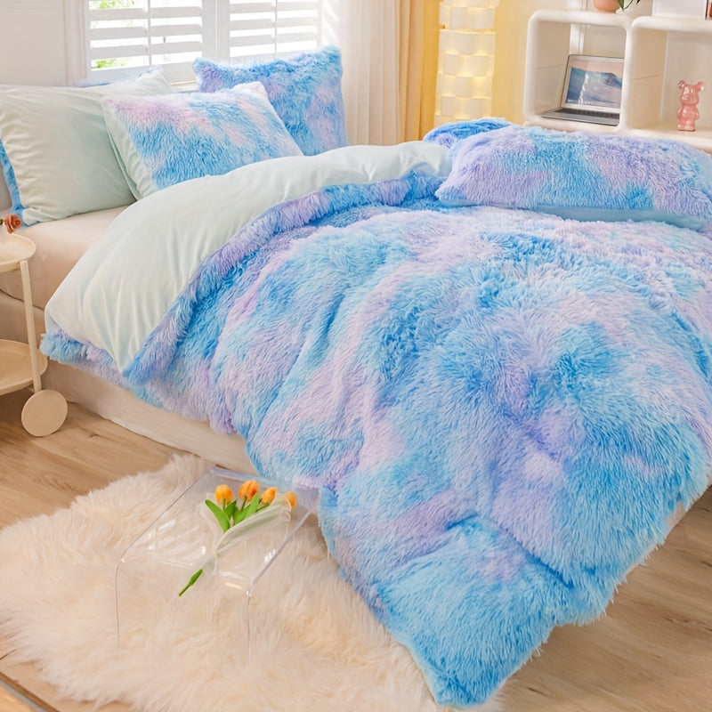 Y2K Tie Dye Plush Duvet Cover Set Includes 1 Duvet Cover and 2 Pillowcases Soft Warm Bedding
