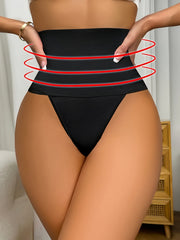 High-Waist Tummy Control Shapewear Panties for Women Ribbed Texture Red Waistband