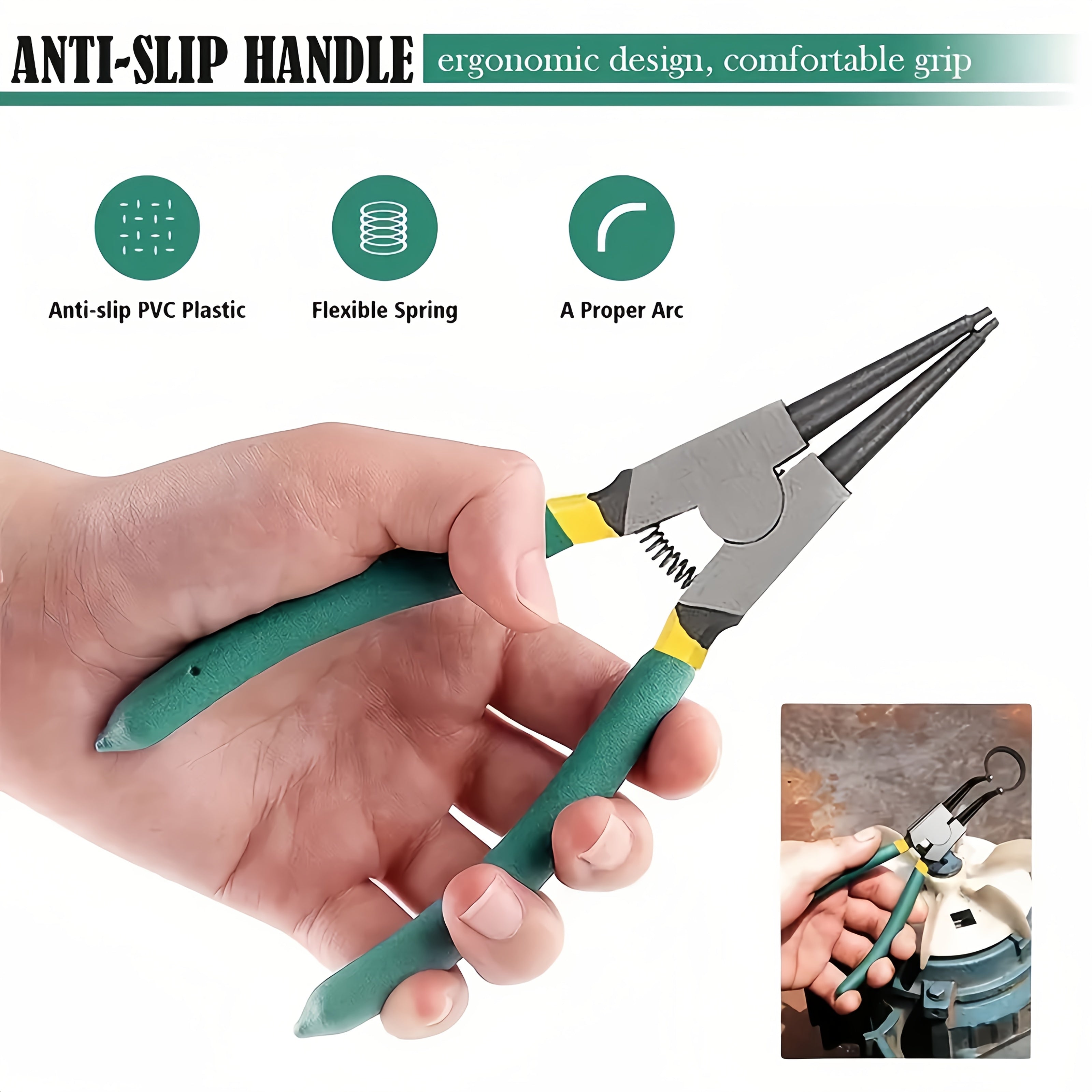 Набор из 4 пар плоскогубцев с пружинами, 7 дюймов, тяжелого типа, для внутреннего и внешнего снятия колец