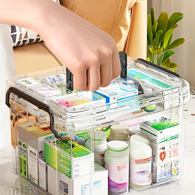 Large Double-Layer Waterproof Plastic Medicine Organizer for Home and Travel