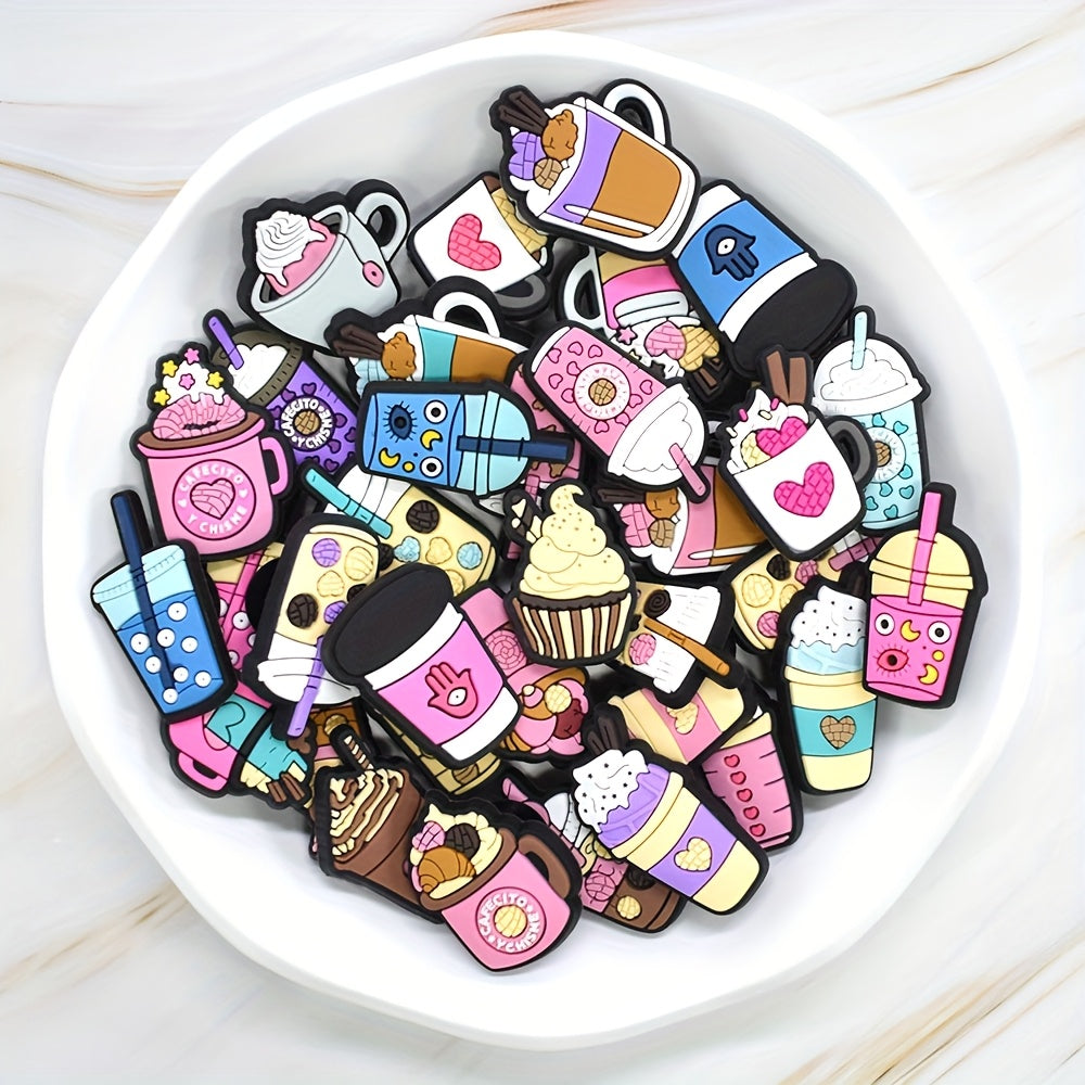 35 dona rangli plastmassa poyabzal charm'lari oziq-ovqat ichimliklar mavzusidagi poyabzal dekoratsiyalari