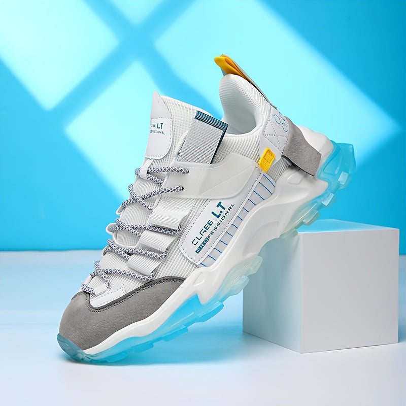 Men's Chunky Running Sneakers Lace-Up Breathable Shock-Absorbing Fabric Athletic Shoes