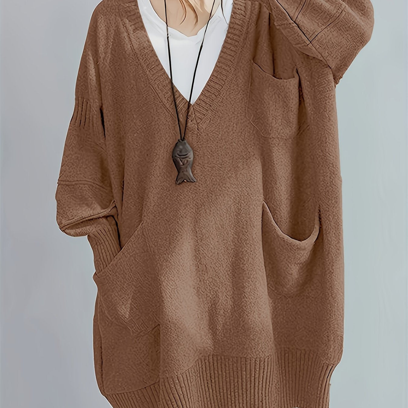 Plus Size Casual Loose Fit Pullover Sweater Dress Women Mid-Length Black