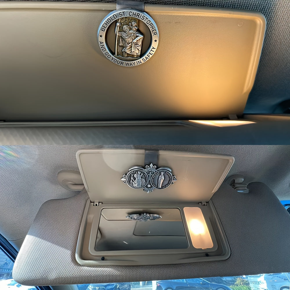 Alloy Saint Christopher Traffic Guardian Hat Clip Set Religious Travel Protector Gift