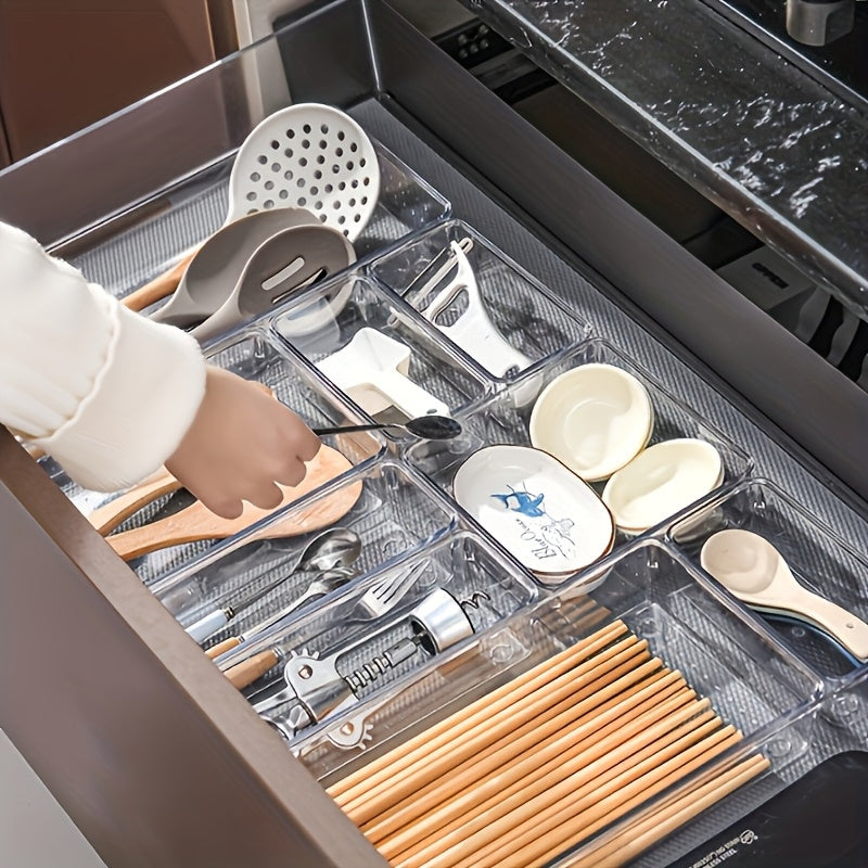 25-Piece Transparent PET Plastic Drawer Organizers with Non-Slip Partitions for Kitchen Bathroom Jewelry Cosmetics