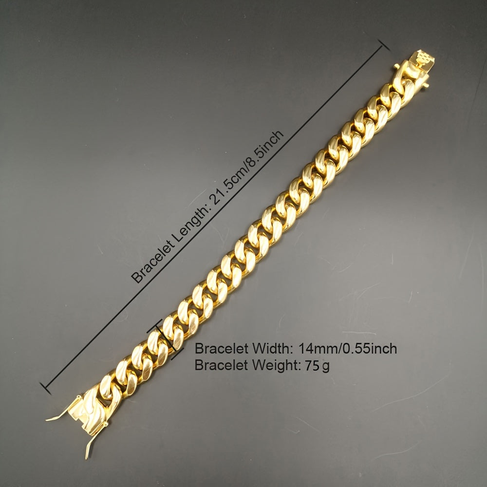 Golden Plated Stainless Steel Miami Link Chain Bracelet for Men