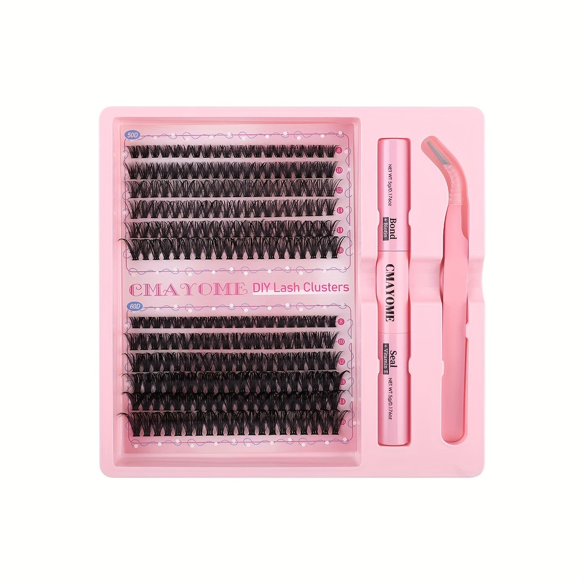 Pink False Eyelashes Set with Glue Tweezers 8-16mm C Curl Natural Fluffy Easy to Apply