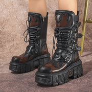 Women's Cyberpunk Mid-Calf Motorcycle Boots with Thick Sole and Zip Closure