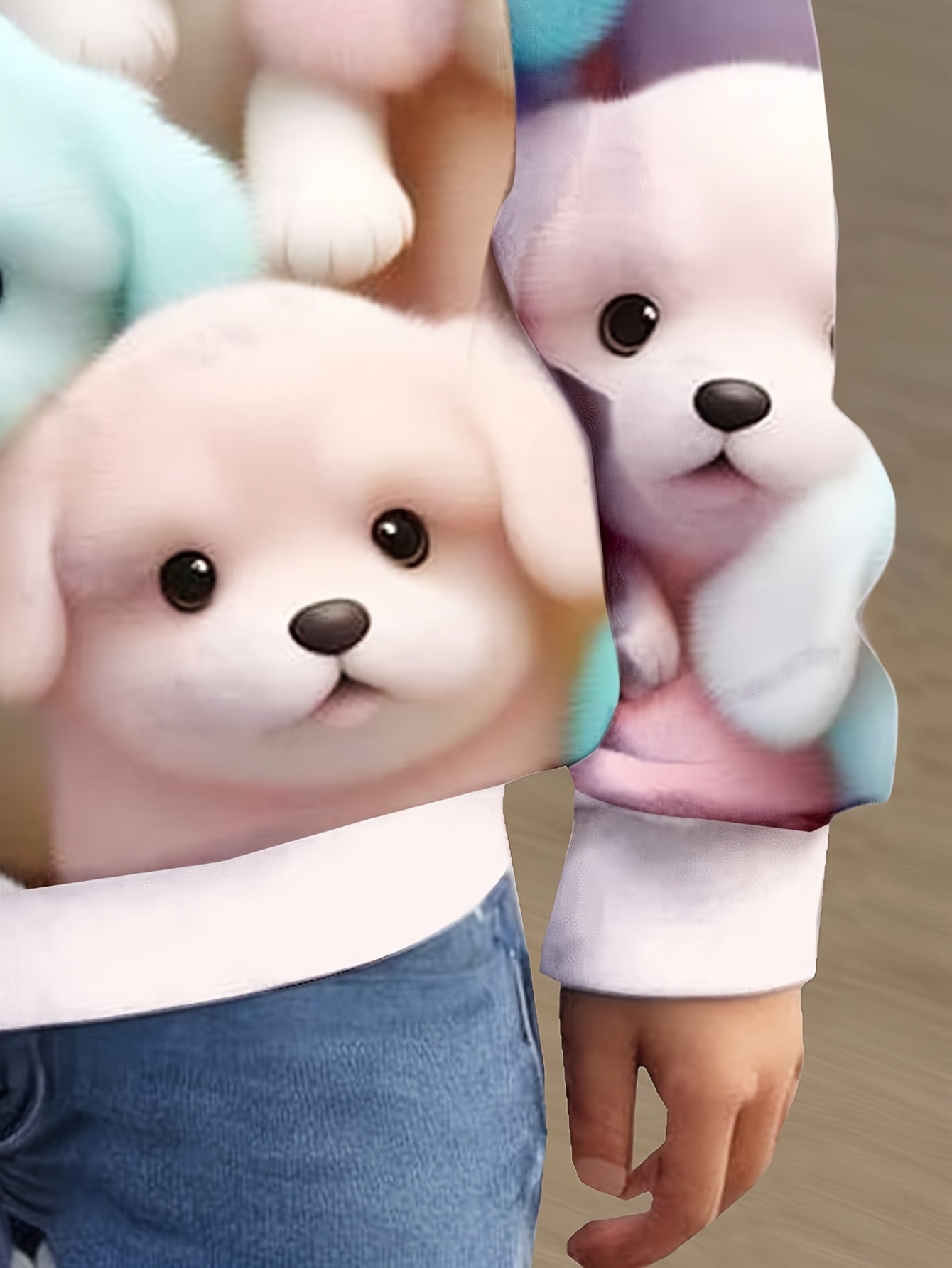 Girls' Long Sleeve Crew Neck T-Shirt with Puppy Print Animal Pattern for Girls 12 and Under