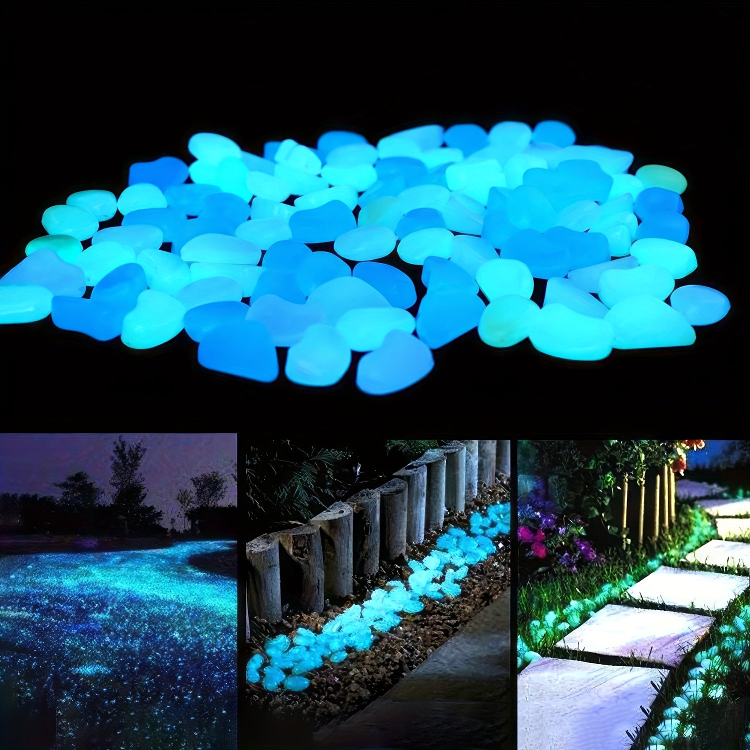 Glow in the Dark Plastic Garden Pebbles for Yard Walkways Aquarium Decor 0.76cm-0.99cm